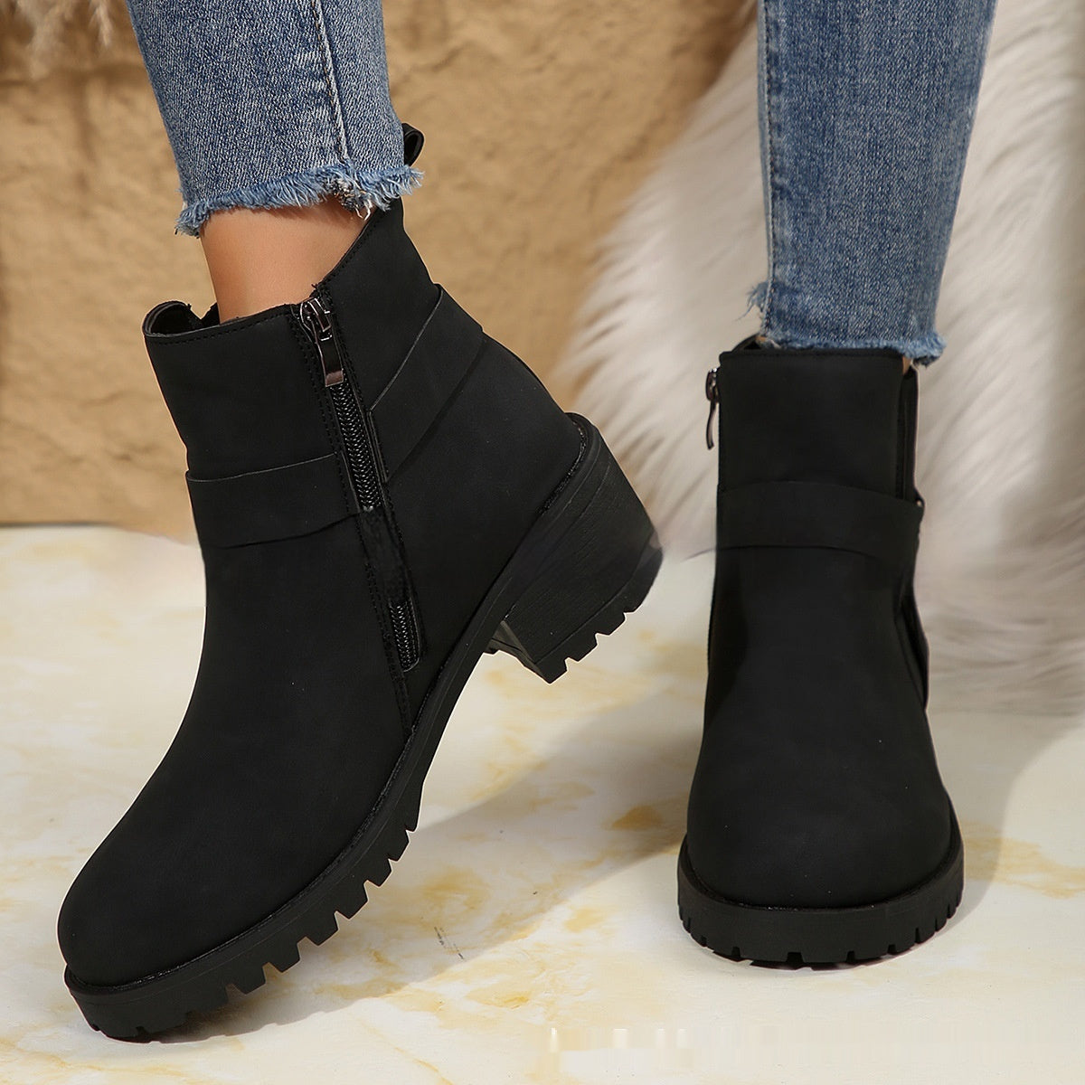 Women's Belt Buckle Ankle Boots - Adult Elastic Band Retaining Ring Boots
