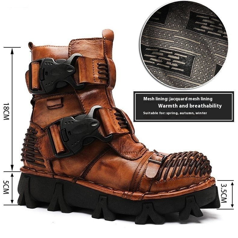 Brown leather boot with mesh lining and measurements on a white background