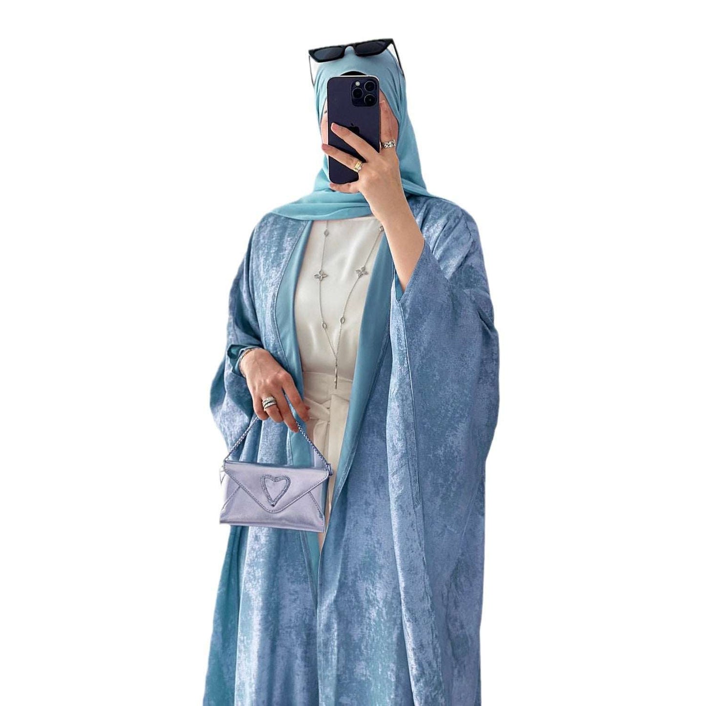 Women's Dubai Turkish Elegant Robe – Long Sleeve Modest Abaya Maxi Dress | Black, Light Green, Pink, Sky Blue | S–XXL
