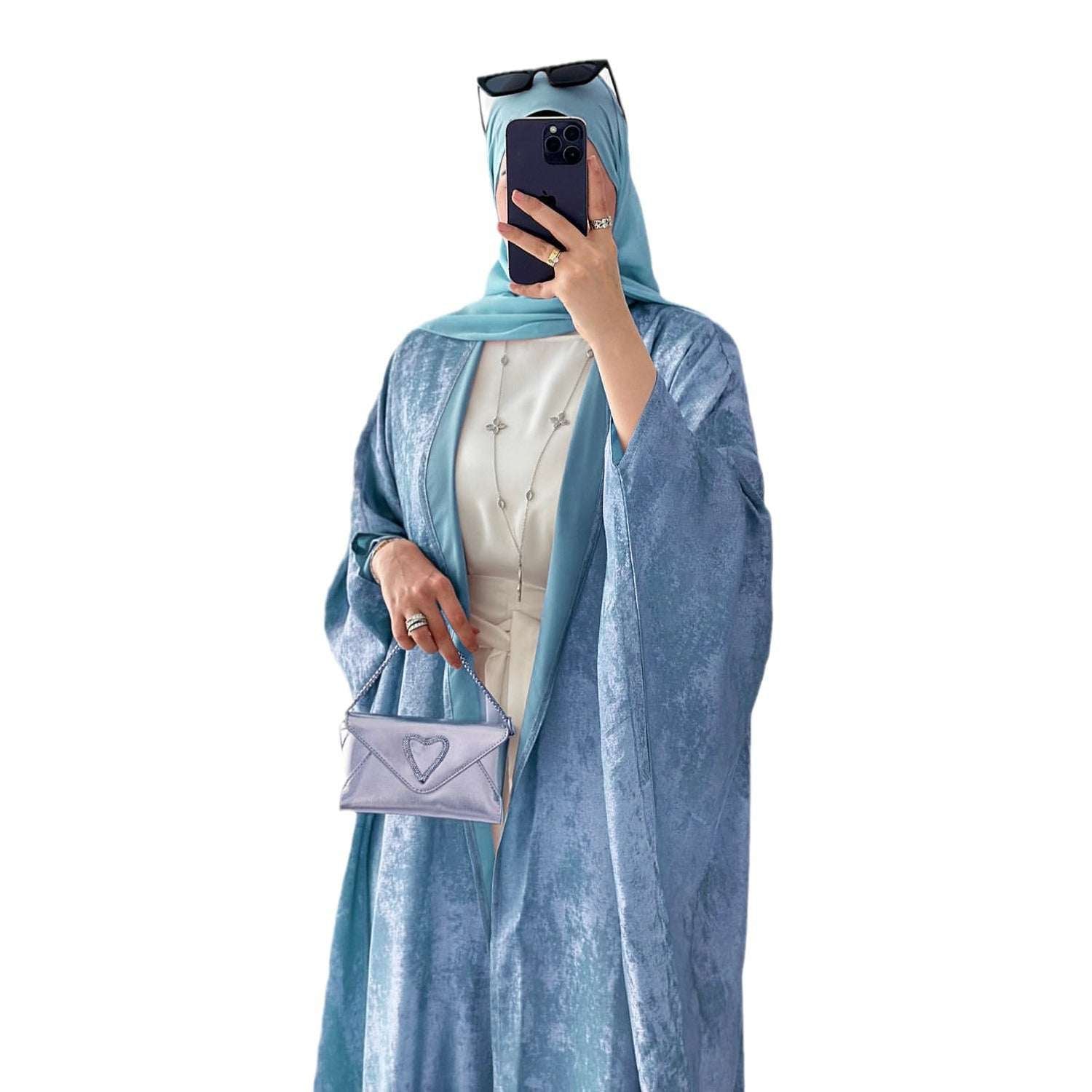 Women's Dubai Turkish Elegant Robe – Long Sleeve Modest Abaya Maxi Dress | Black, Light Green, Pink, Sky Blue | S–XXL