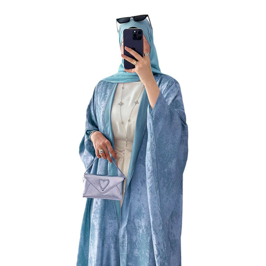 Women's Dubai Turkish Elegant Robe – Long Sleeve Modest Abaya Maxi Dress | Black, Light Green, Pink, Sky Blue | S–XXL