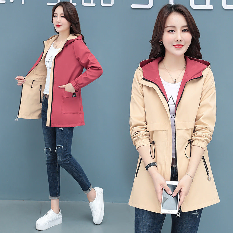 Women's New Double-Sided Windbreaker with Slim Waist - Adult Casual Jacket
