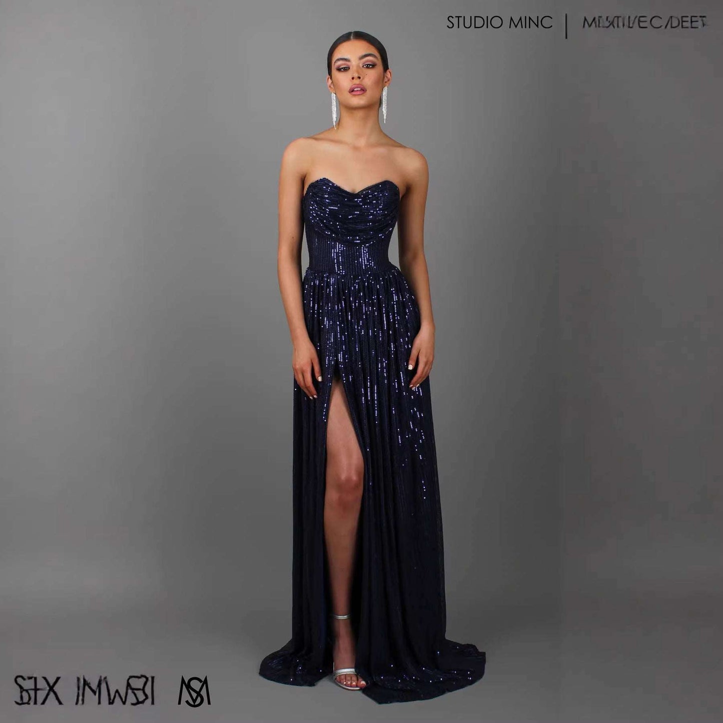 Women's Sequin Spaghetti-Strap High-Waist Slit Maxi Dress | Blue, Champagne & Pink | S–XL