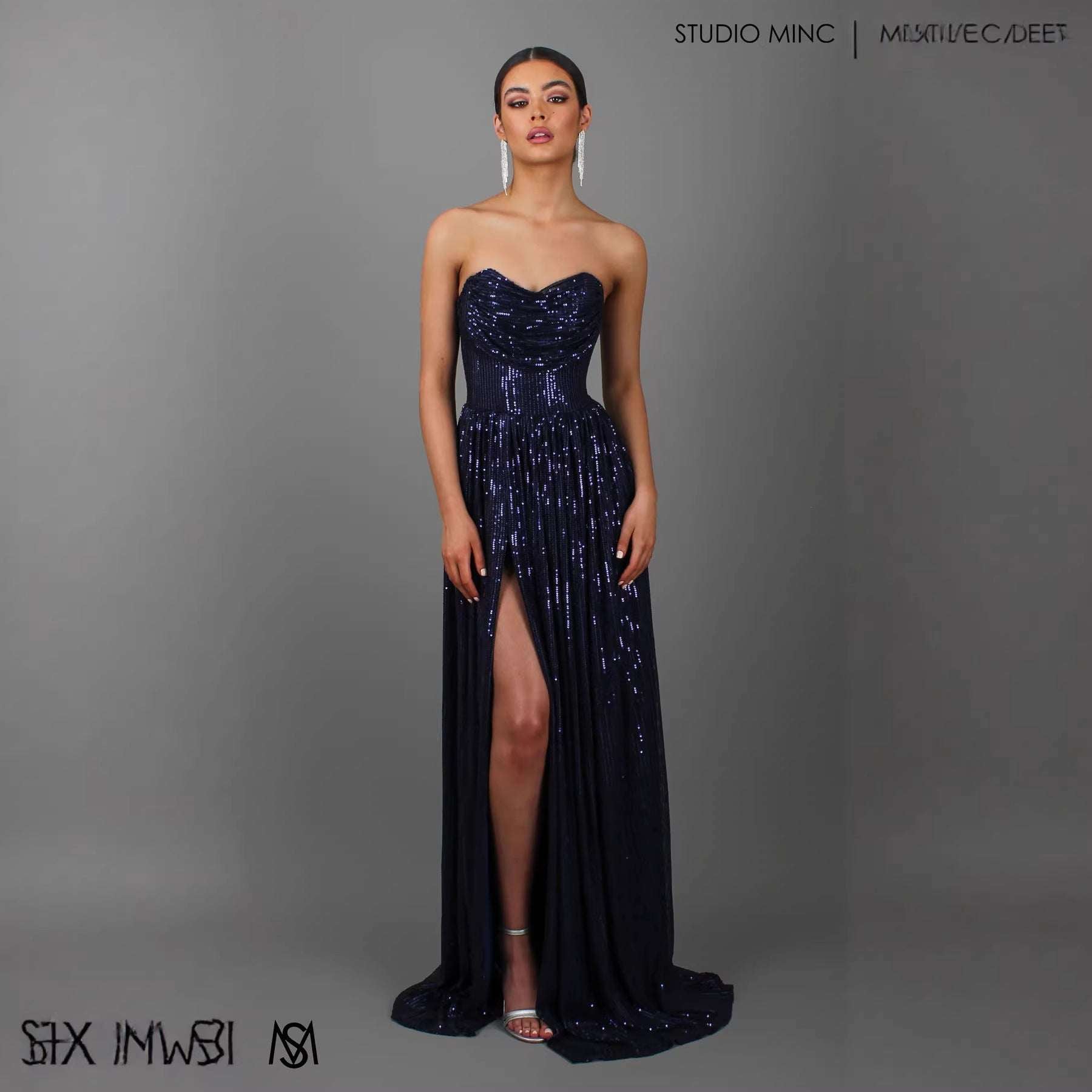 Women's Sequin Spaghetti-Strap High-Waist Slit Maxi Dress | Blue, Champagne & Pink | S–XL