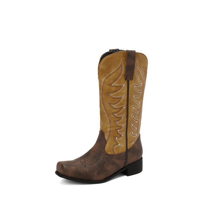 Women's Western Embroidered Denim Boots - Adult Square Toe Mid-Heel