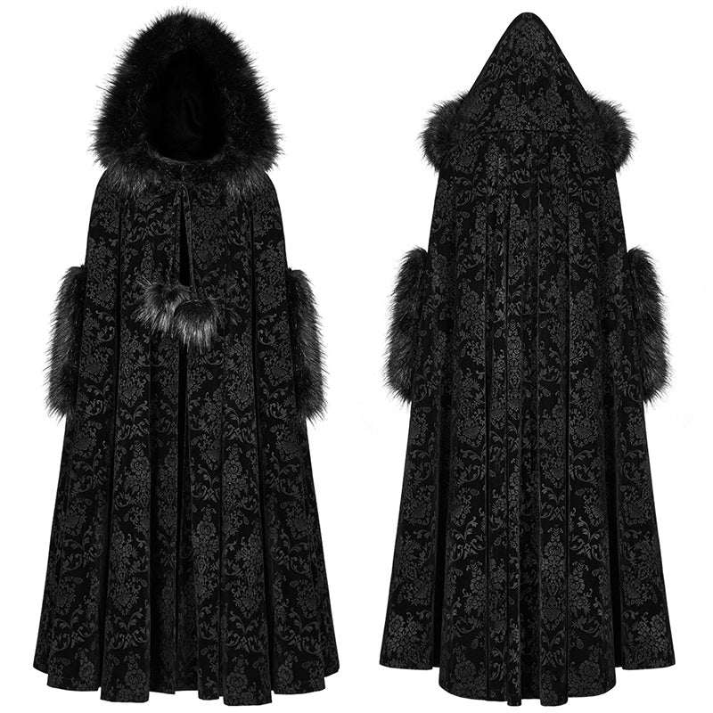 Women's Hooded Sleeveless Lace-Up Floor-Length Cape Coat | Black | One Size