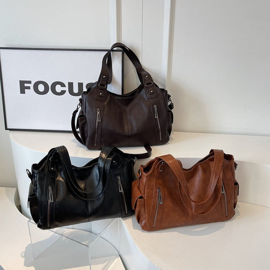 Couture Retro Stitch PU Leather Shoulder Bag