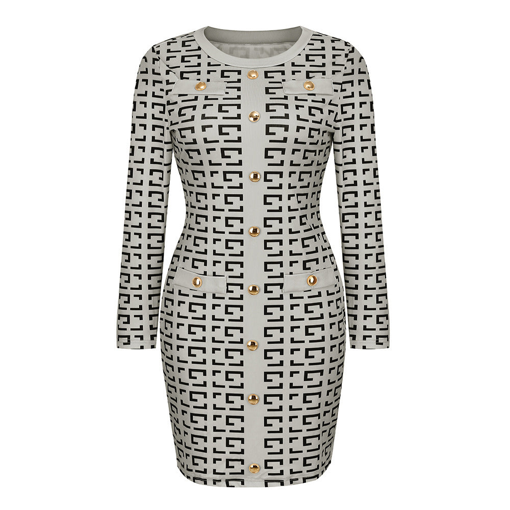 European And American Slim Temperament Knitted Button Dress