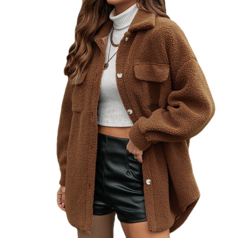 Teddy Furry Single Breasted Long Sleeve Woolen Jacket