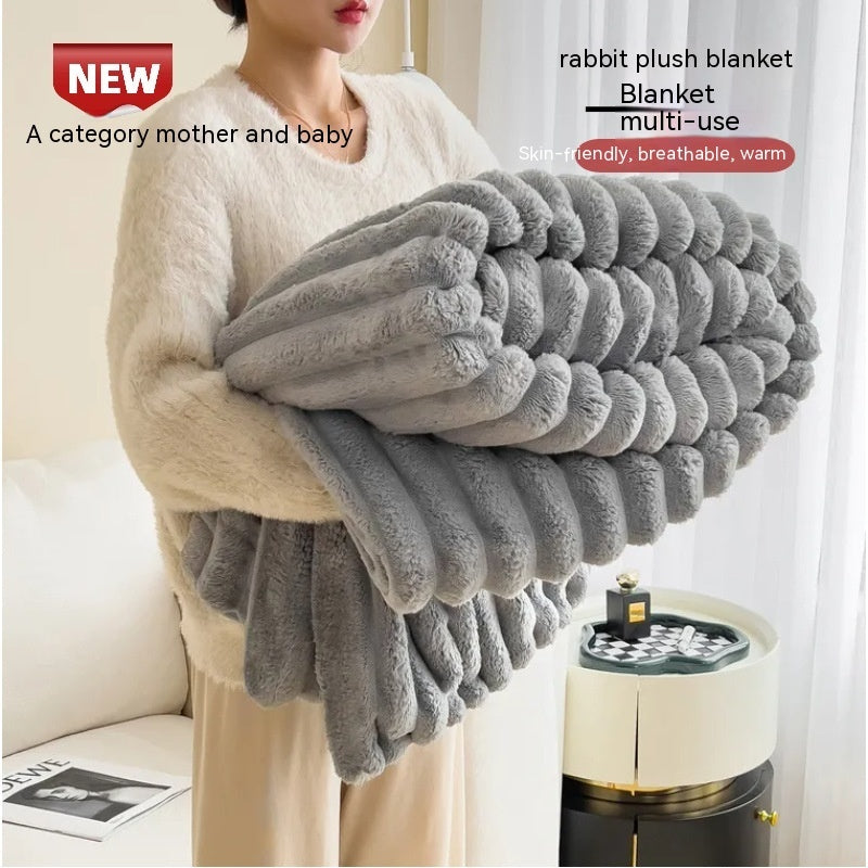 Luxury Double-Sided Velvet Blanket - Ultra Soft Rabbit Fur Throw
