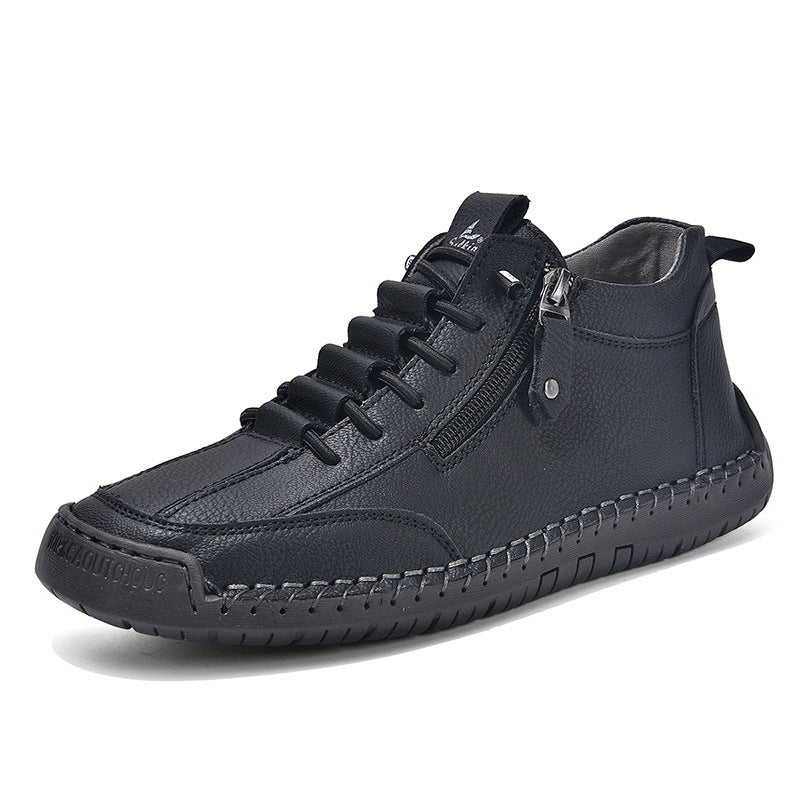 Men's Casual Leather Shoes - Adult Retro High Top White