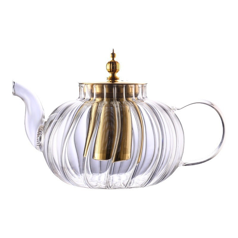 Glass Teapot Striped Tea Set Tea Water Separation Stainless Steel - Borosilicate Design