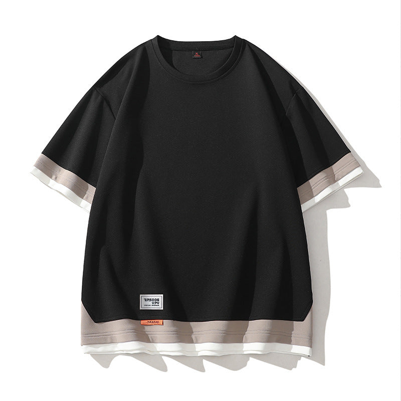 Men's Japanese Color Matching Three-Piece Shirt - Adult Short Sleeve Stitching Design