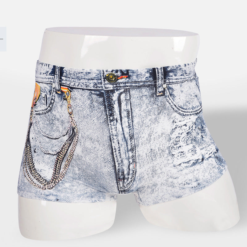 Men's Imitation Denim Inner Pants - Adult Pure Cotton Underwear