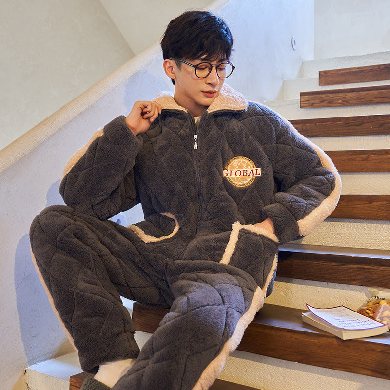 Men's Thickened Plush Coral Velvet Pajamas - Luxury Winter Sleepwear Set