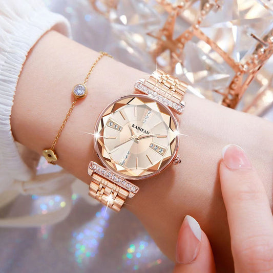 Women's Diamond Mirror Steel Watch - Waterproof Fashion