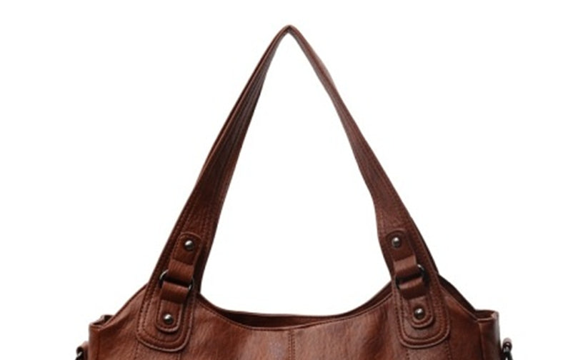 Couture Retro Stitch PU Leather Shoulder Bag