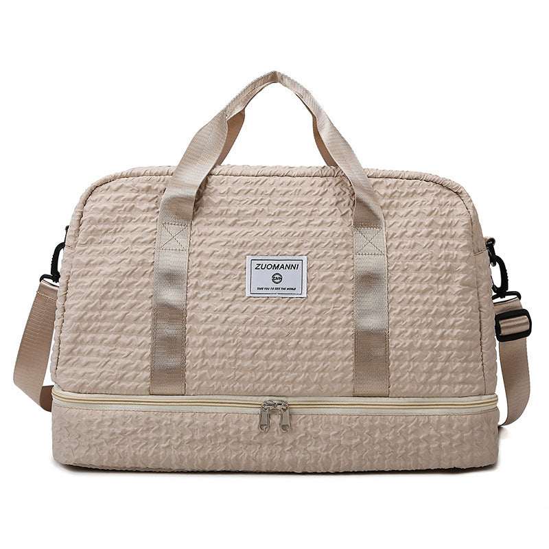 Ruched Travel Duffle Bag - Women's Gym Weekender with Wet/Dry Compartment