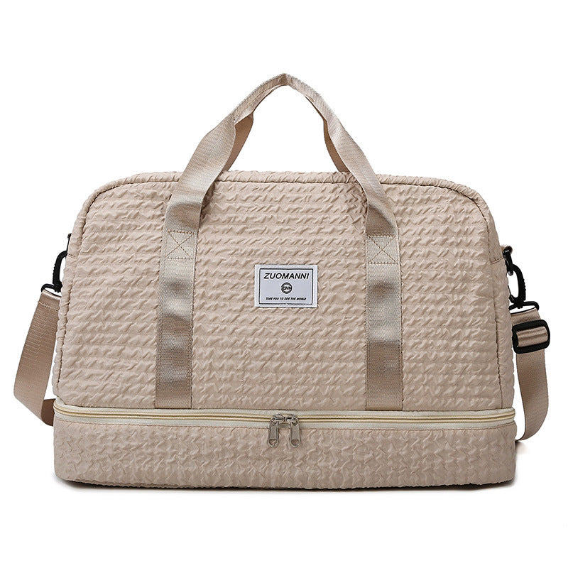 Ruched Travel Duffle Bag - Women's Gym Weekender with Wet/Dry Compartment