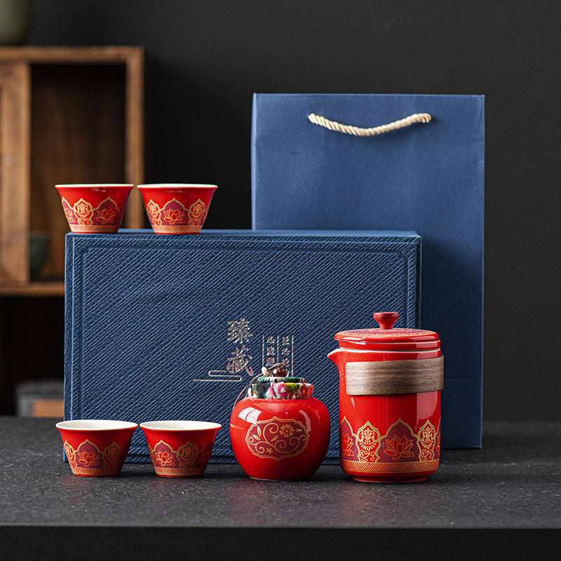 Ceramic Tea Set - One Pot Four Cups Gift Box