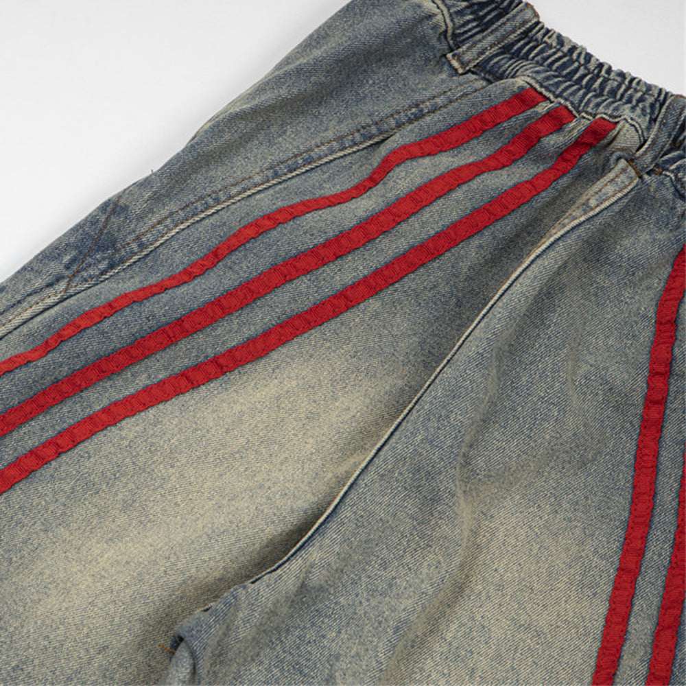 Women's Striped Straight-Leg Denim Trousers | Blue | M–XL