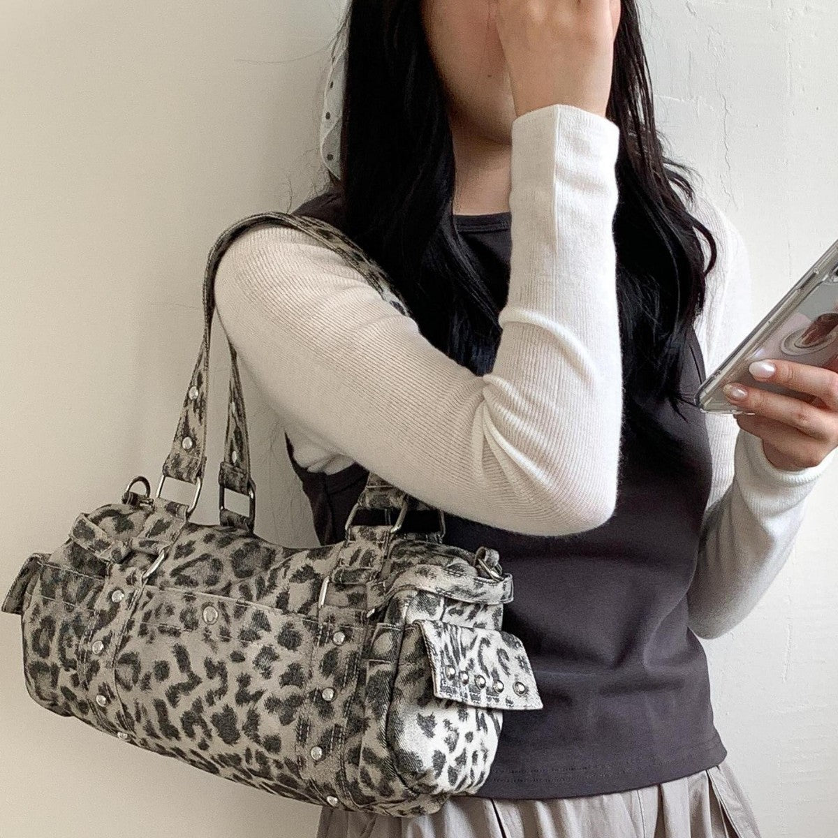 Retro Leopard Print Plush Handbag - Stylish Soft Crossbody Bag