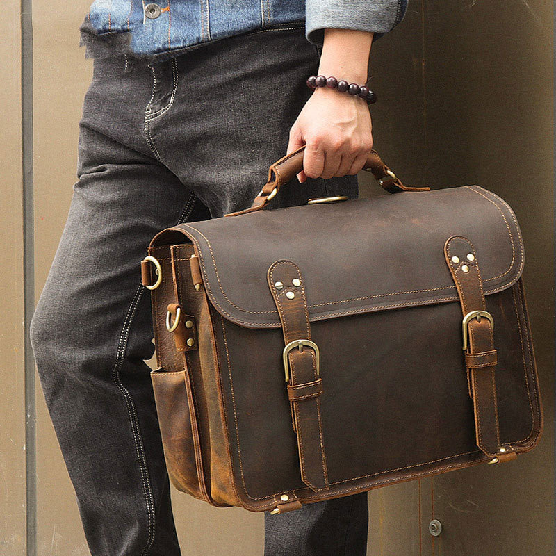 Messager Crazy Horse Cowhide Leather Messenger Bag