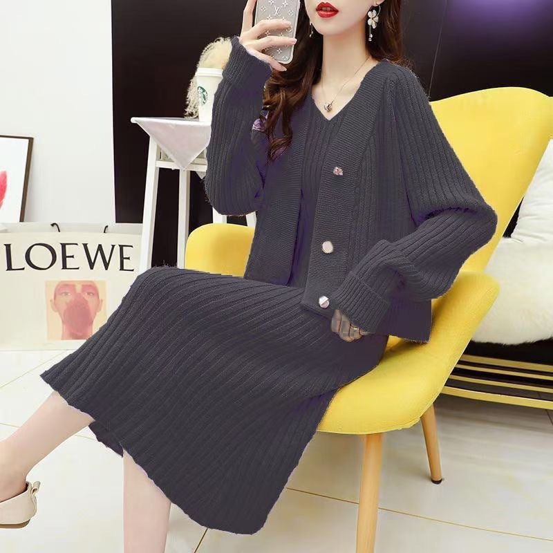 Fashion Women's Solid Color Sweater Suit Skirt