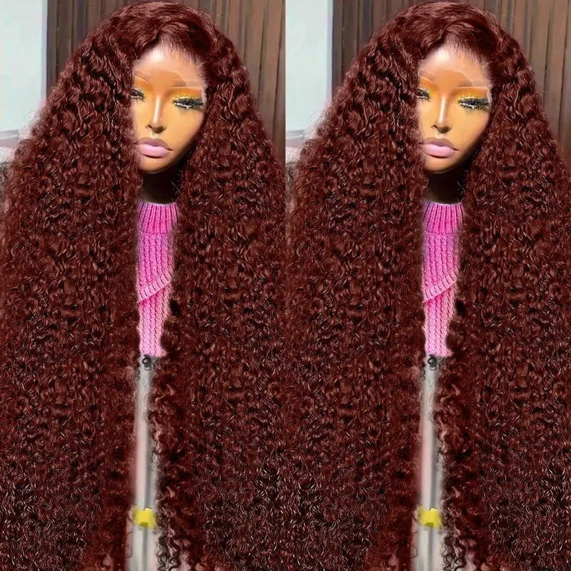 Women's Fashion Front Lace Wine Red Long Curly Wig - 18 Inches Multiple Sizes