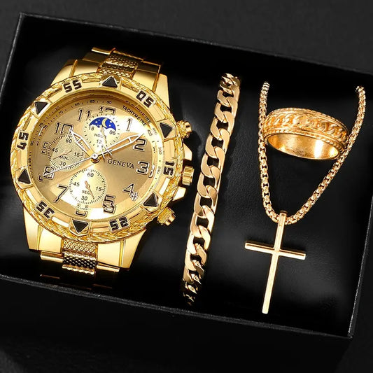 Blue Light Glass High Sense Men's Business Watch Ornament 4-piece Set