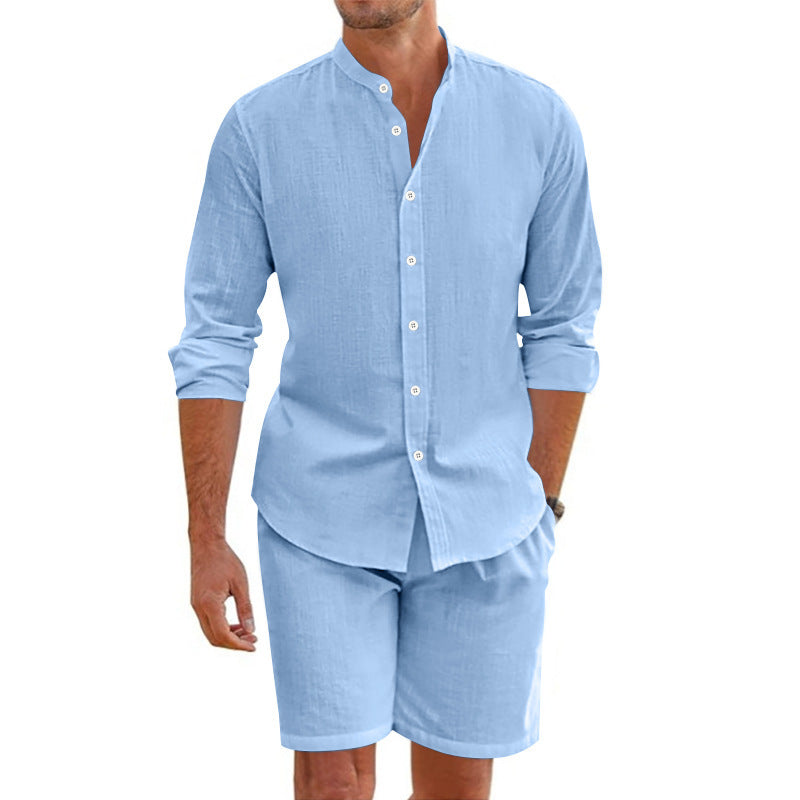 Men's Summer Beach Shirt Suit - Adult Short Sleeve Top & Drawstring Shorts