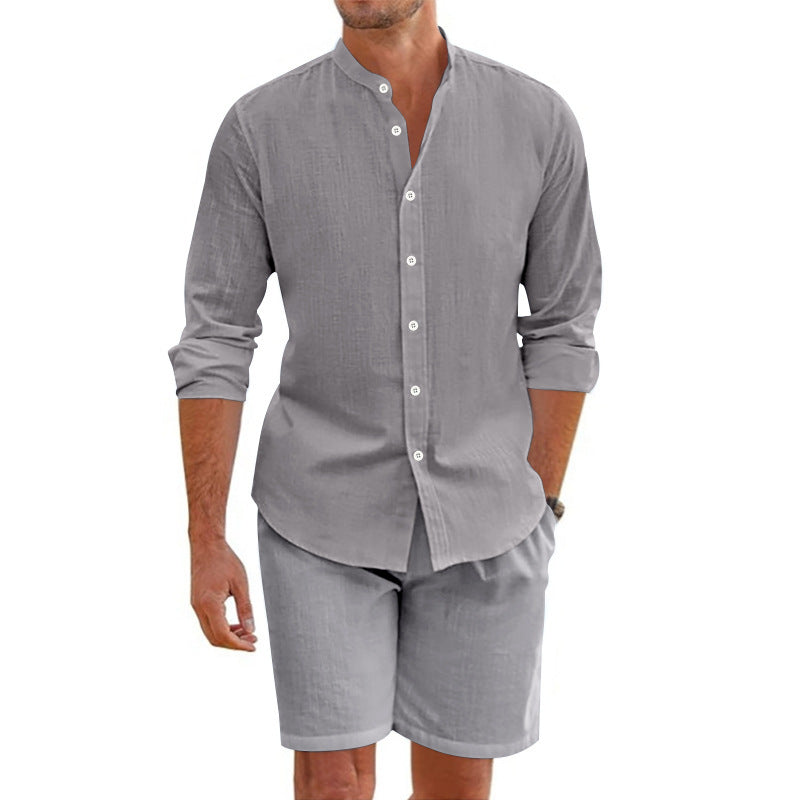Men's Summer Beach Shirt Suit - Adult Short Sleeve Top & Drawstring Shorts