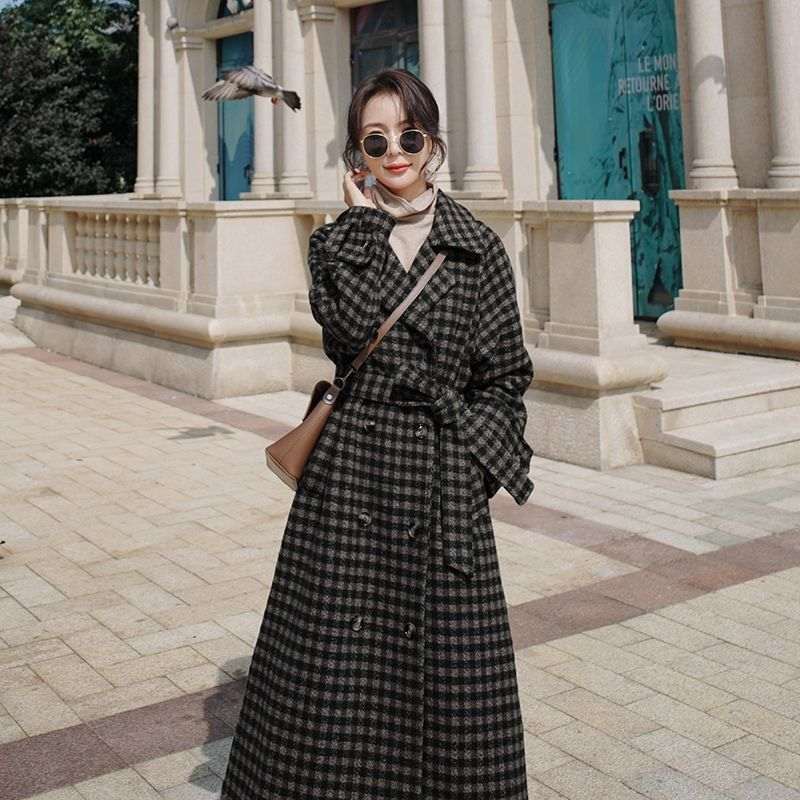 Women's Plaid Wool-Look Loose Long Coat | Black & Red | S–2XL