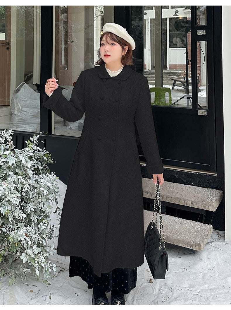 Women's Retro Fitted Double-Faced Wool Coat – Extra-Long High-Waist Elegant Winter Coat | Apricot & Black | XL–4XL