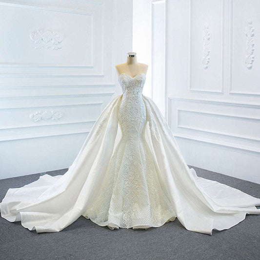 Strapless Fishtail Wedding Dress with Tube Top Overlay | White | US 2–18