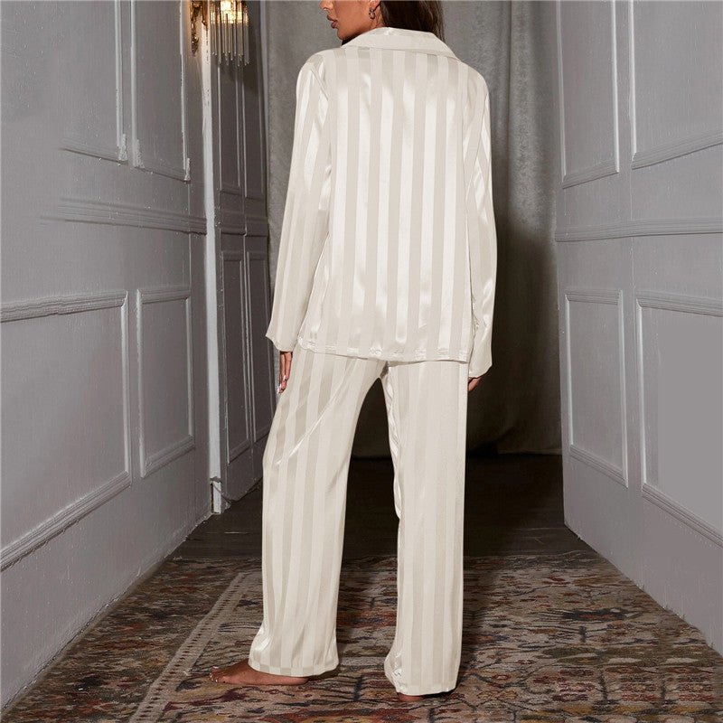 Women's Ice Silk Pajama Set - Adult Long Sleeve Home Sleepwear
