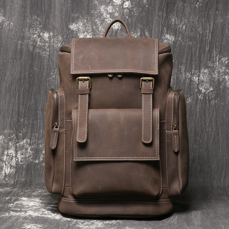 Men's Genuine Leather Laptop Backpack - Large Capacity