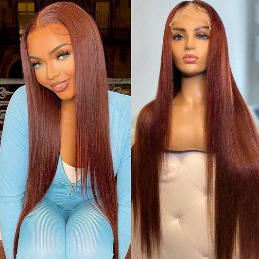 Premium Red Brown Human Hair Wig - 13x4 HD Transparent Lace Front