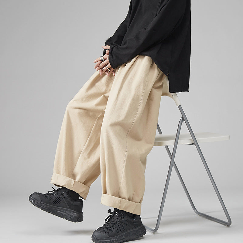 Men's Straight Wide-Leg Cropped Pants | Black & Green | XS–5XL