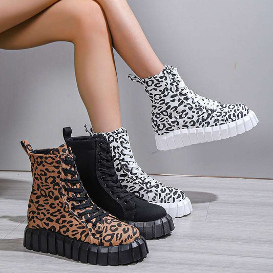 Leopard Print Women Shoes Platform Boots