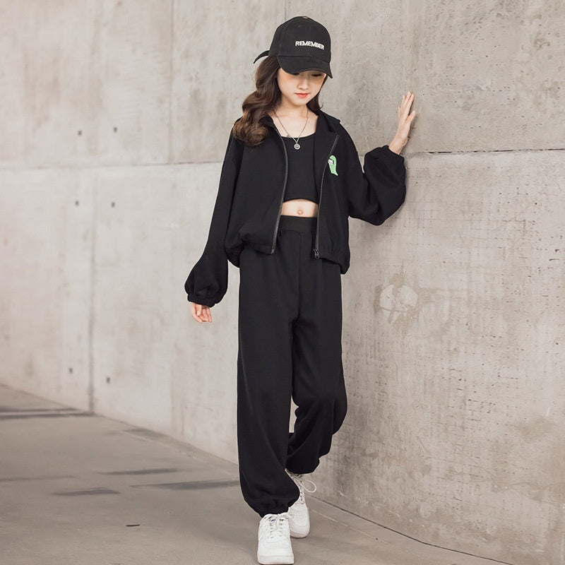 Korean Style Zip-up Shirt, Casual Pants, Three-piece Children's Sportswear