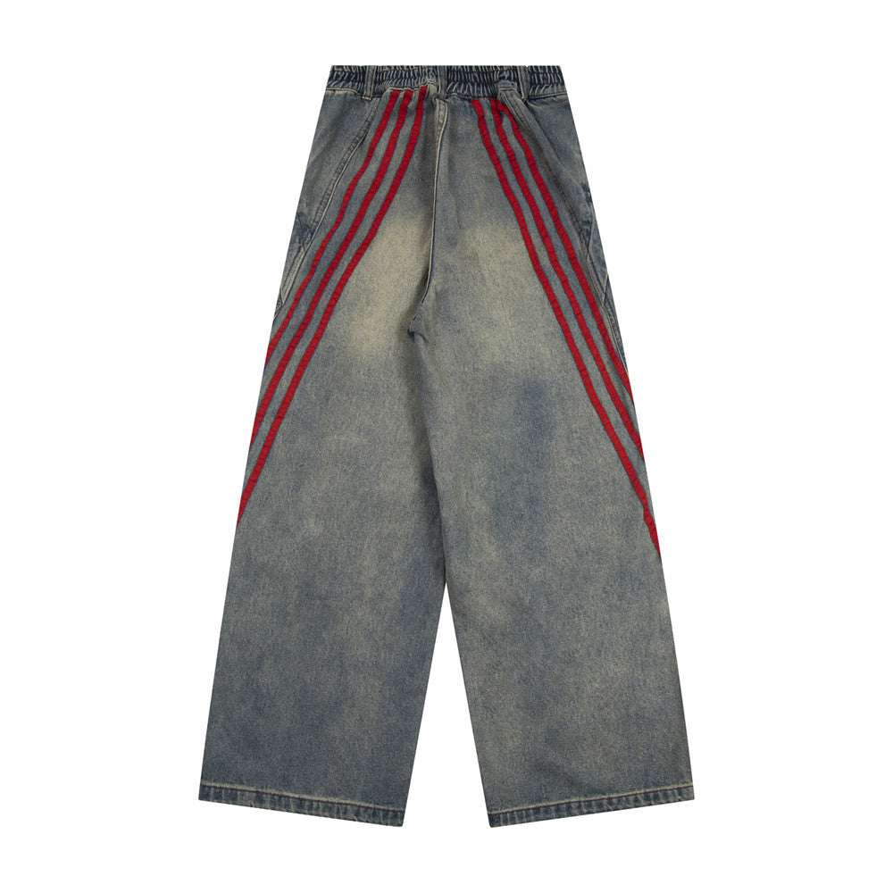 Women's Striped Straight-Leg Denim Trousers | Blue | M–XL