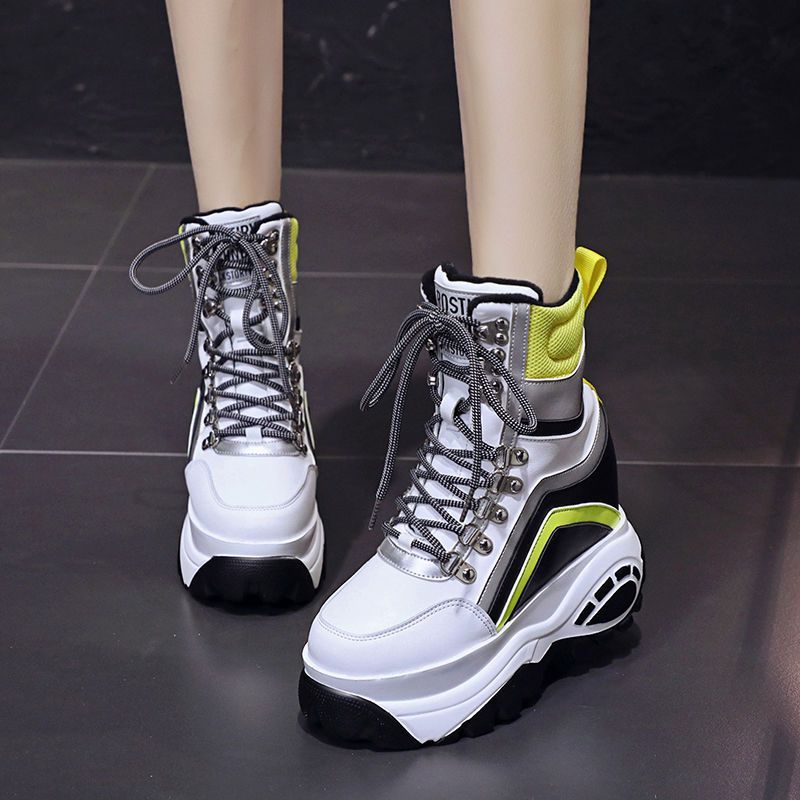 Women's Mid Tube Thick Sole Inner Heightening Boots - White Yellow Multiple Sizes