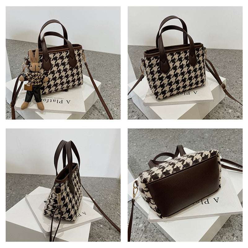 Houndstooth Checkerboard Shoulder Bag - Women's All-Match Messenger Tote