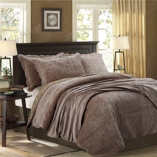 Solid Color Diamond Velvet Four-piece Set Flannel Three-piece Set