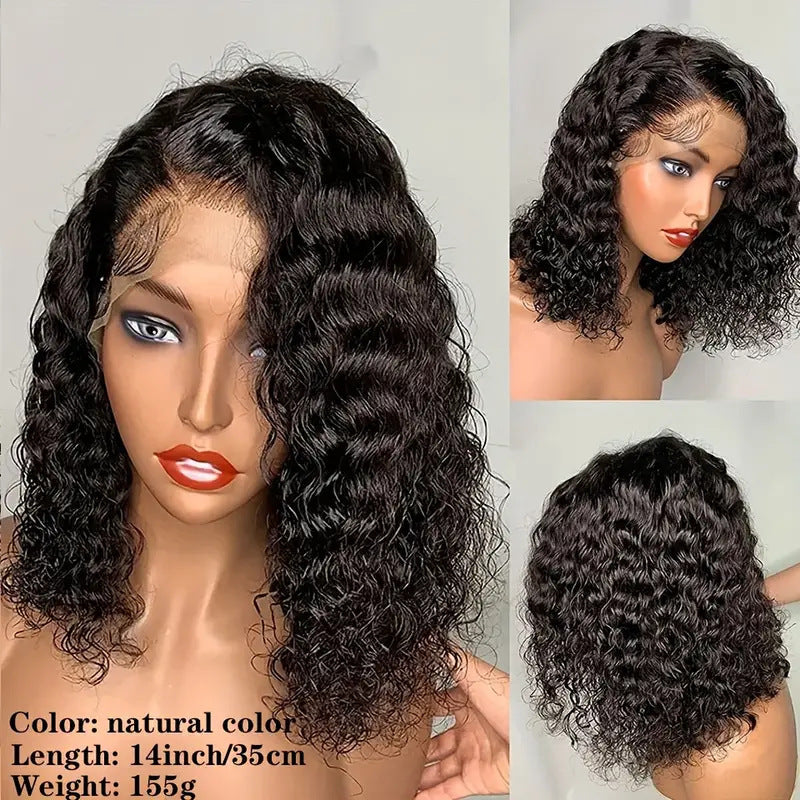 Women's Human Hair Front Lace BOB Wig - Black Water Wave Multiple Sizes