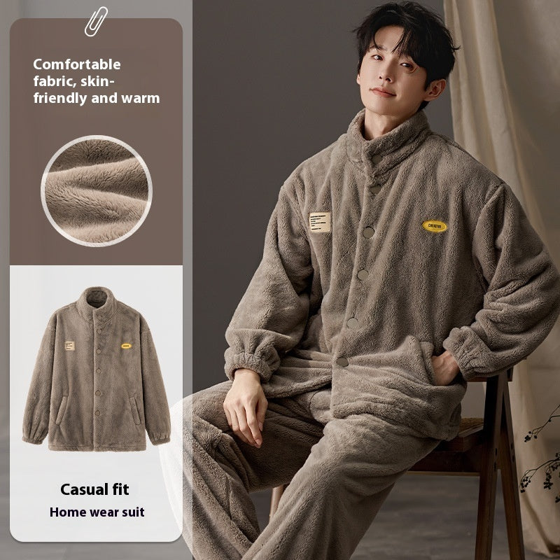 Men's Plus Size Pajama Set - Long Sleeve Warm Loungewear