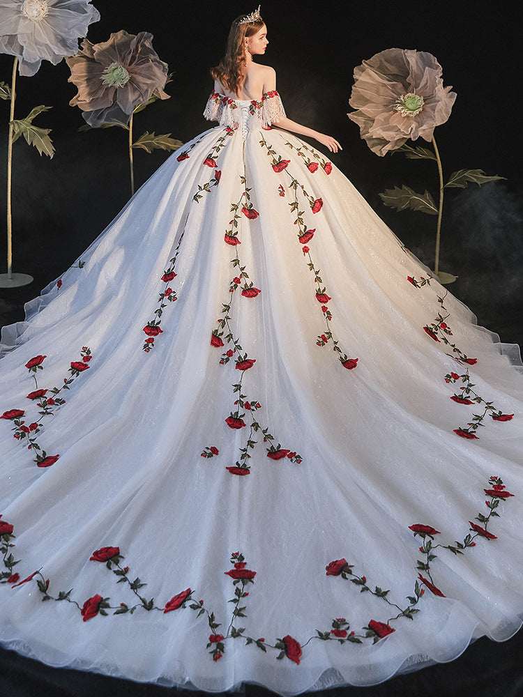 Women's Mori Style Bustier Wedding Dress – Sleeveless Shoulder Strap Bridal Gown with Tippet | Floor-Length & Trailing | XS–XXL