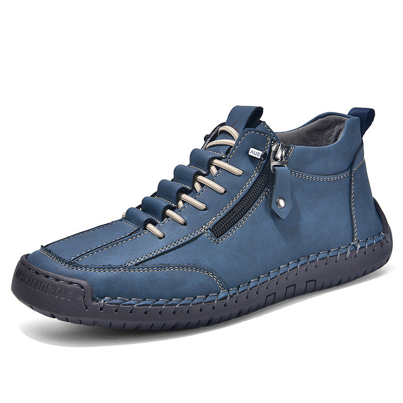 Men's Casual Leather Shoes - Adult Retro High Top White
