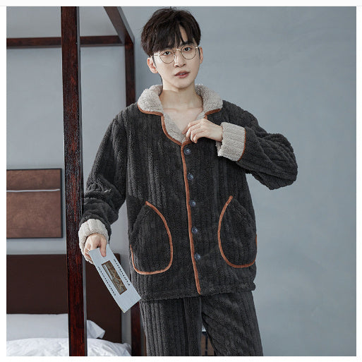 Men's Fashionable Warm Thickened Facecloth Pajamas - Fashion Simple Winter Sleepwear